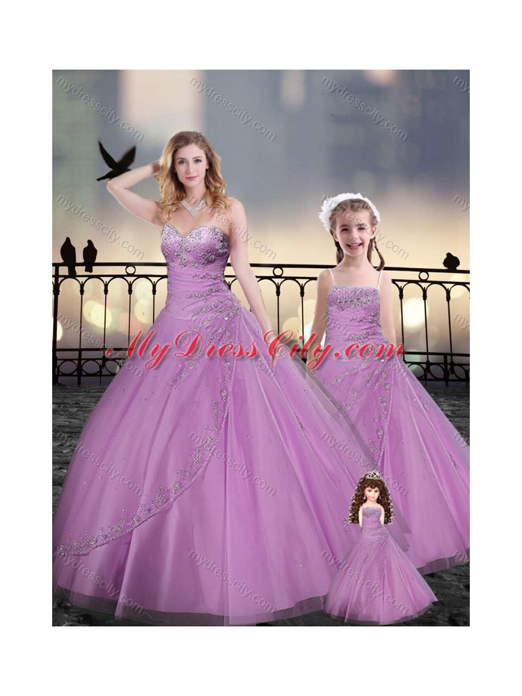Custom Made Beaded and Applique Macthing Princesita With Quinceanera Dresses in Pink