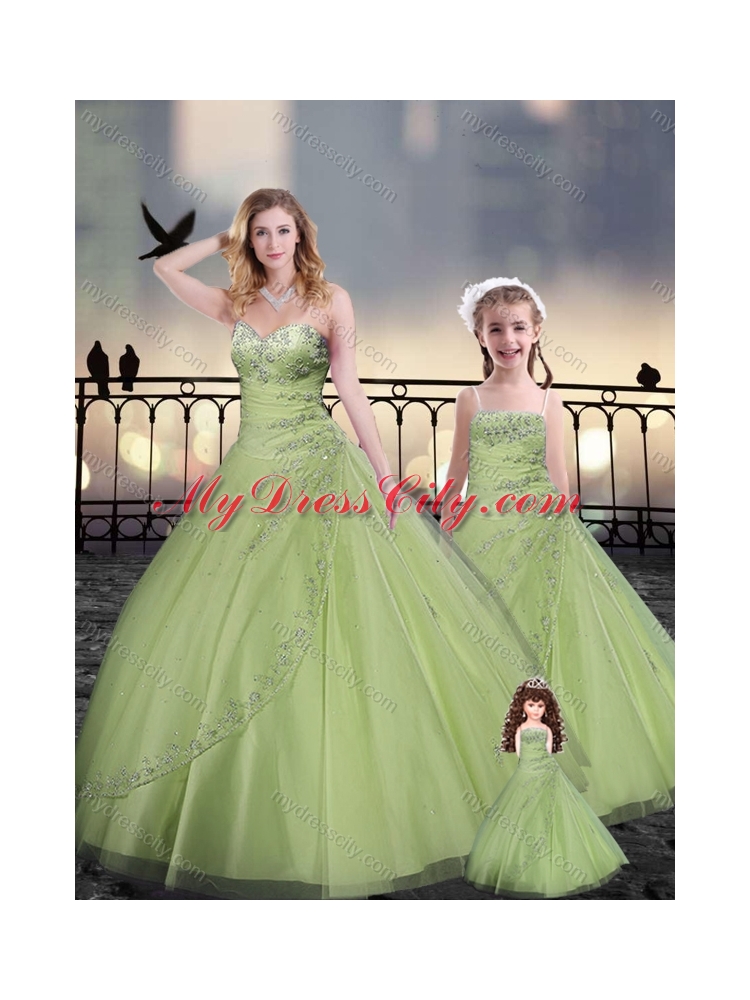 Yellow Green Macthing Princesita With Quinceanera Dresses in Tulle with Beading and Appliques