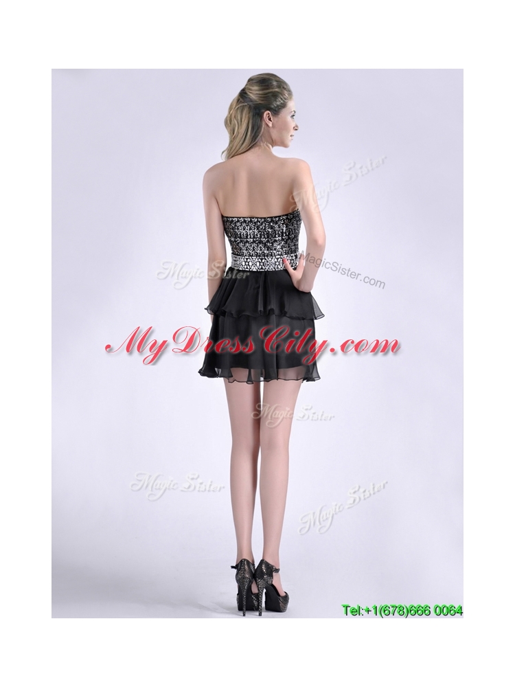 Cheap Sweetheart Black Short Prom Dress in Sequins and Chiffon