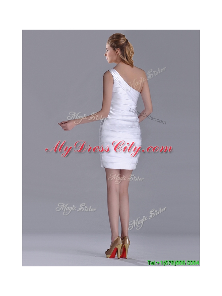 Column One Shoulder Ruched White Short Dama Dress for Homecoming