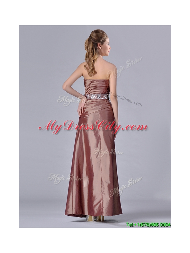 Discount Column Sweetheart Side Zipper Beaded Vintage Mother  Dress in Brown