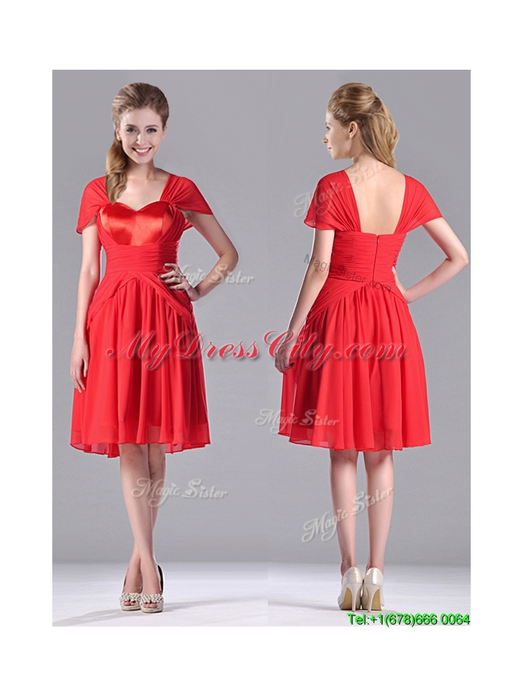 Latest Empire Short Sleeves Chiffon Mother Dress in Red