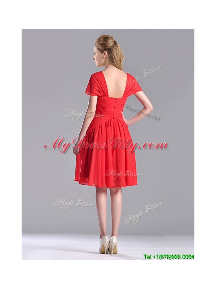 Latest Empire Short Sleeves Chiffon Mother Dress in Red