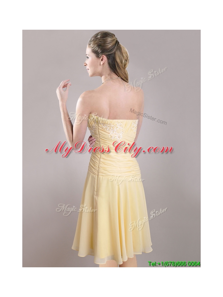 Elegant Applique Chiffon Yellow Short Prom Dress with Side Zipper