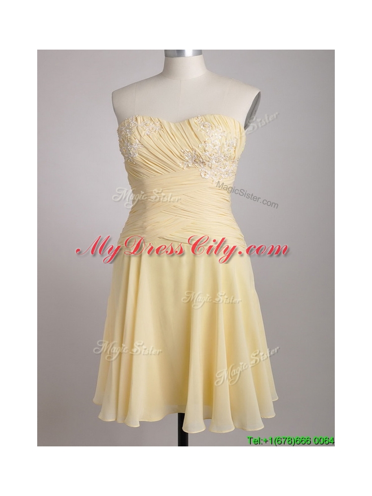 Elegant Applique Chiffon Yellow Short Prom Dress with Side Zipper