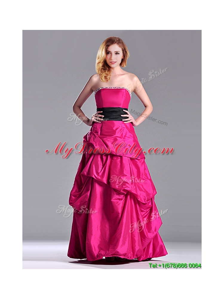 Hot Sale A Line Black Belt Prom Dress with Beaded Top and Bubbles