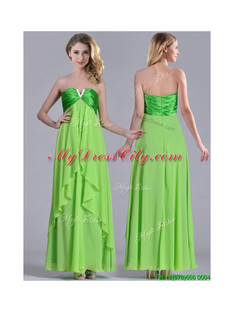 New Pretty Beaded Decorated V Neck Spring Green Bridesmaid Dress in Ankle Length