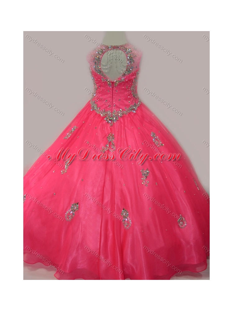 2016 Fashionable Beaded and Applique Little Girl Pageant Dress with V Neck