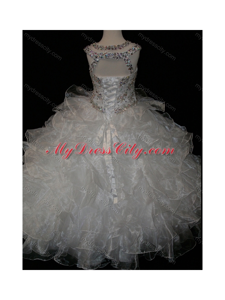 Princess Ball Gown Scoop Beaded Bodice Lace Up Cheap Flower Girl Dress in White