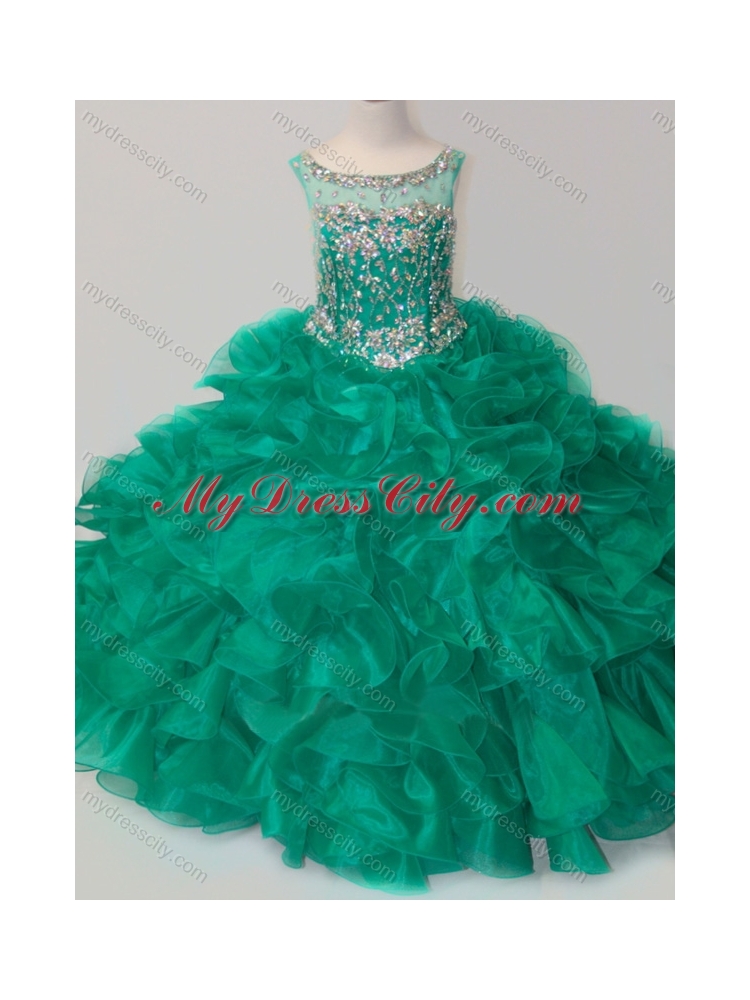 Exquisite Beaded and Ruffled Organza Mini Quinceanera Dress in Green