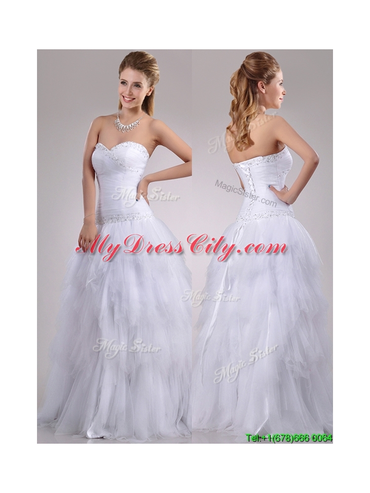 2016 Popular A Line Sweetheart Tulle Bridal Dress with Beading