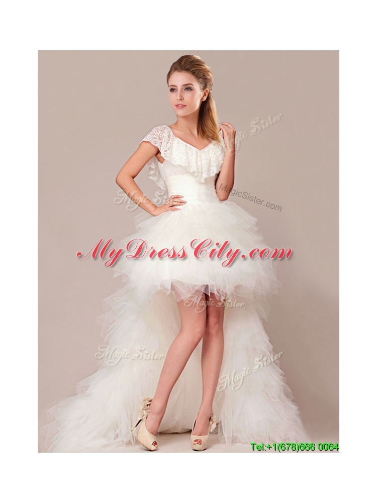 Popular Laced and Ruffled Detachable Wedding Dresses with High Low