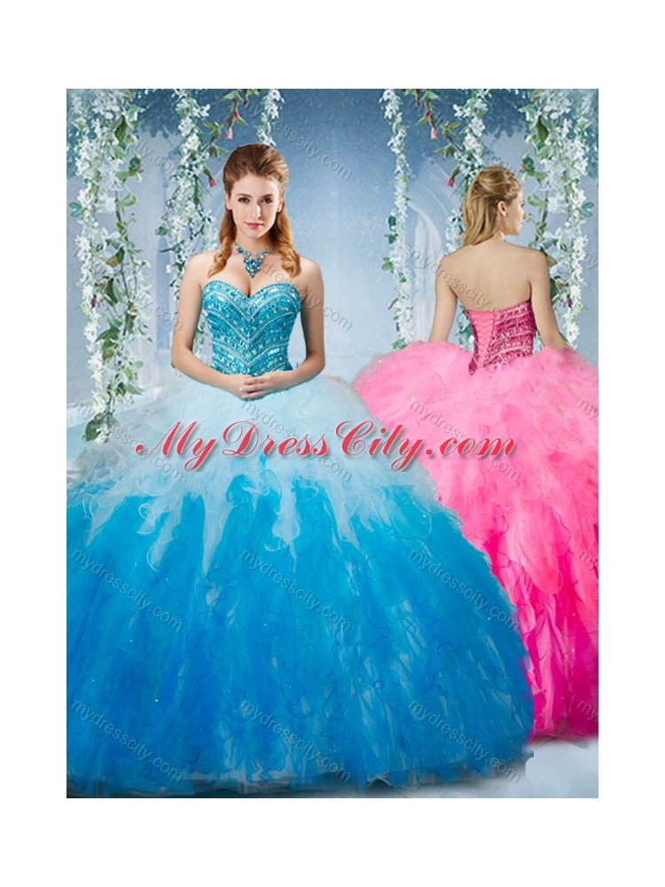 Artistic Gradient Color Big Puffy 2016 Quinceanera Dresses with Beading and Ruffles
