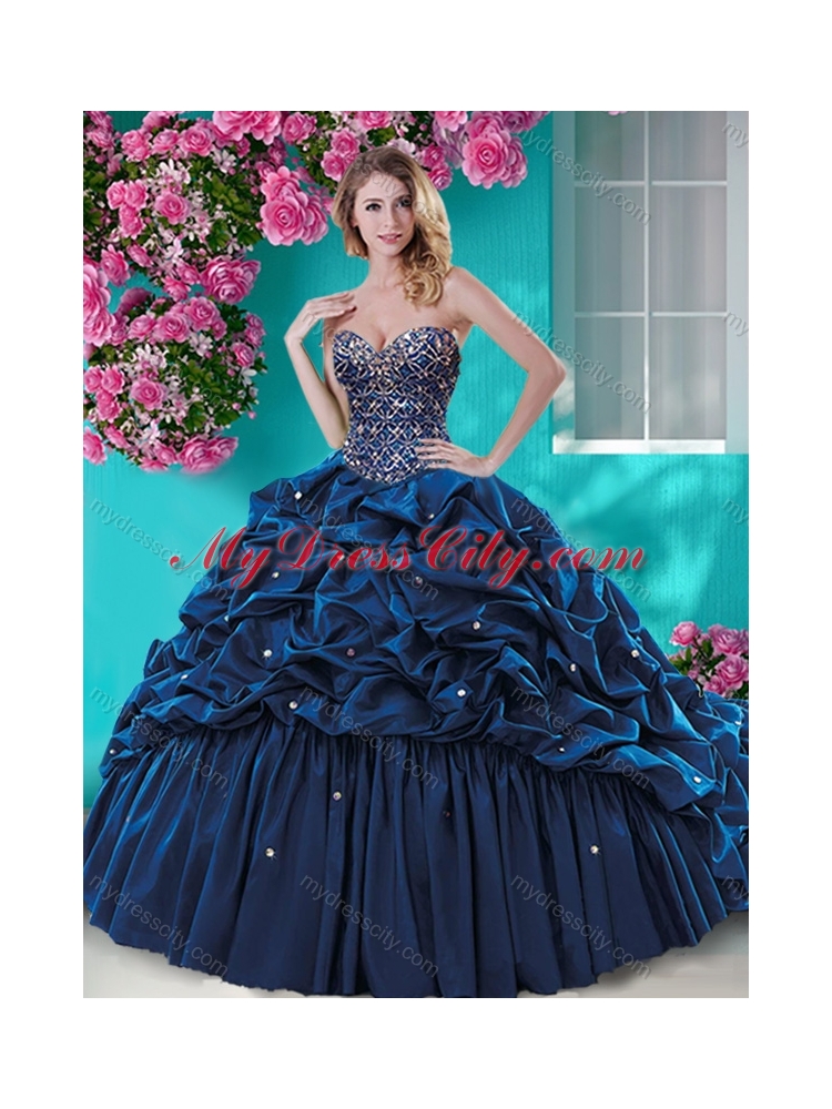 Fashionable Beaded and Ruffled Quinceanera Dress with Brush Train