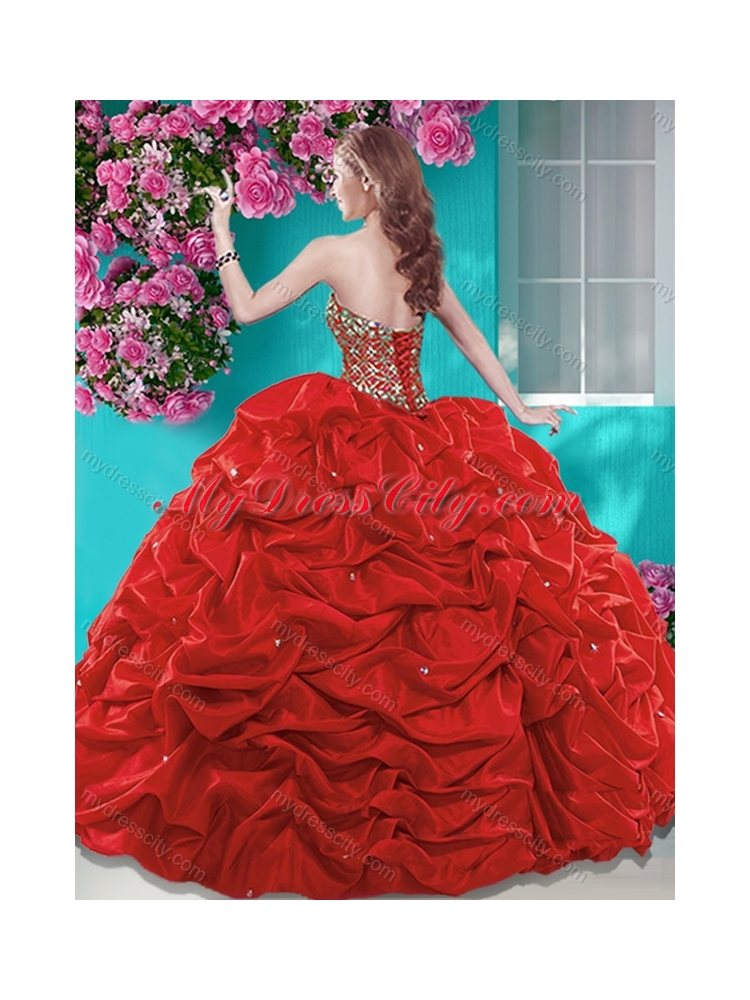 Fashionable Beaded and Ruffled Quinceanera Dress with Brush Train