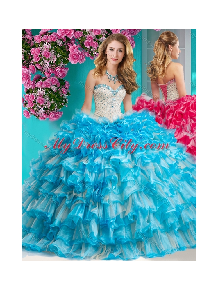 Romantic Beaded and Ruffled Layers Quinceanera Dress with Really Puffy