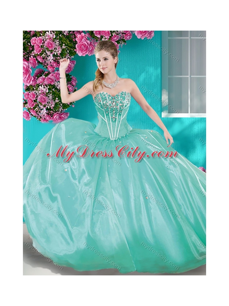 Beaded Bodice Aqua Blue Classic Quinceanera Dresses with Removable Skirt