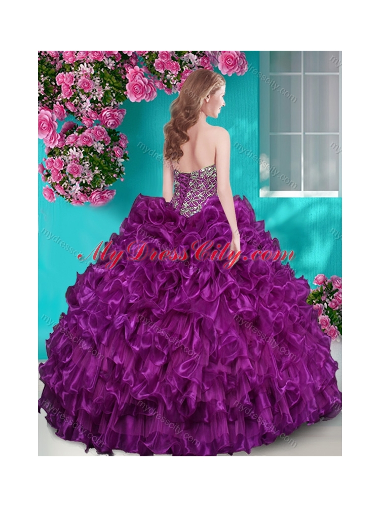 Really Puffy Ruffled and Rhinestoned Quinceanera Dress with Blue Beading