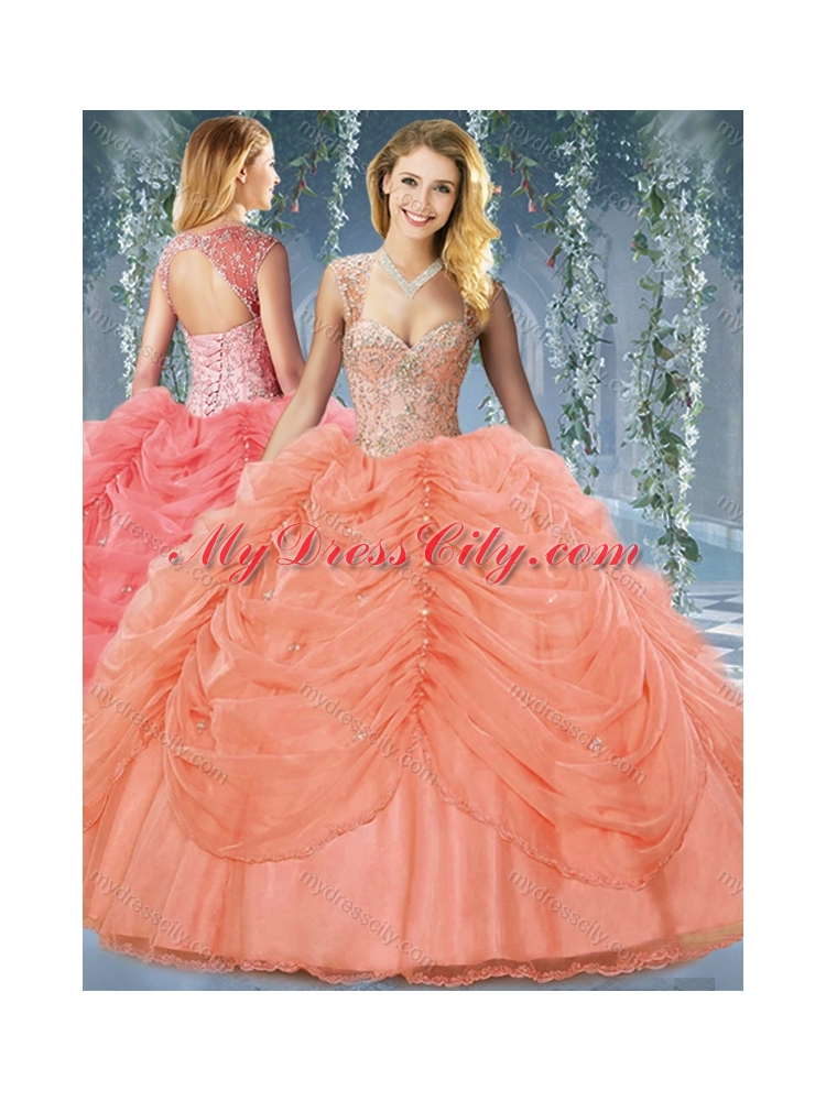 Classical Beaded and Bubble Big Puffy Organza Unique Quinceanera Dress in Orange Red