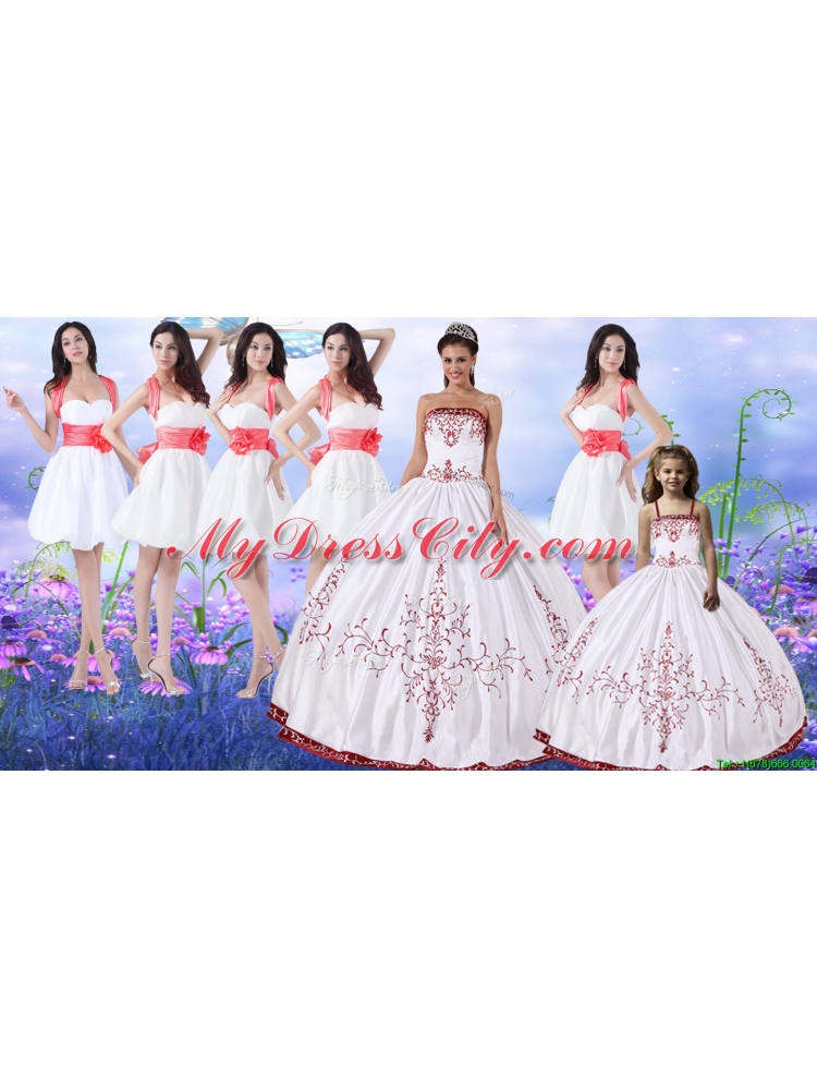 Classical Puffy Skirt Strapless Quinceanera Dress and Popular Embroidered Mini Quinceanera Dress and Best Red and White Short Dama Dresses