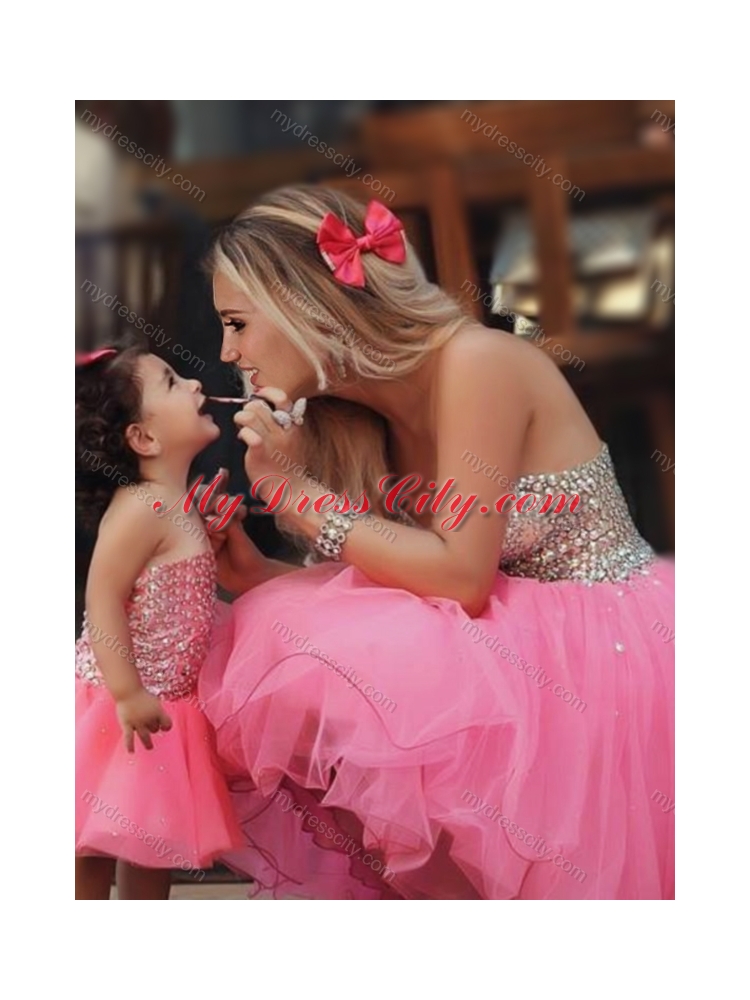Designer  Knee Length Prom Dress with Beading and New Style Beaded Little Girl Dress with Strapless