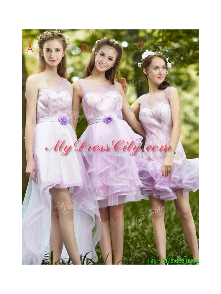 2016 New Style Laced Lavender Tulle Bridesmaid Dress For Summer