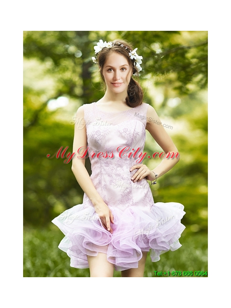 2016 New Style Laced Lavender Tulle Bridesmaid Dress For Summer