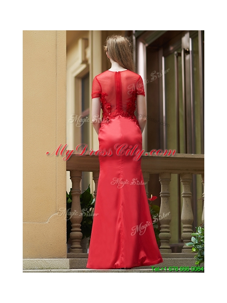 2016 Beautiful See Through Short Sleeves Dama Dress with Removable Train