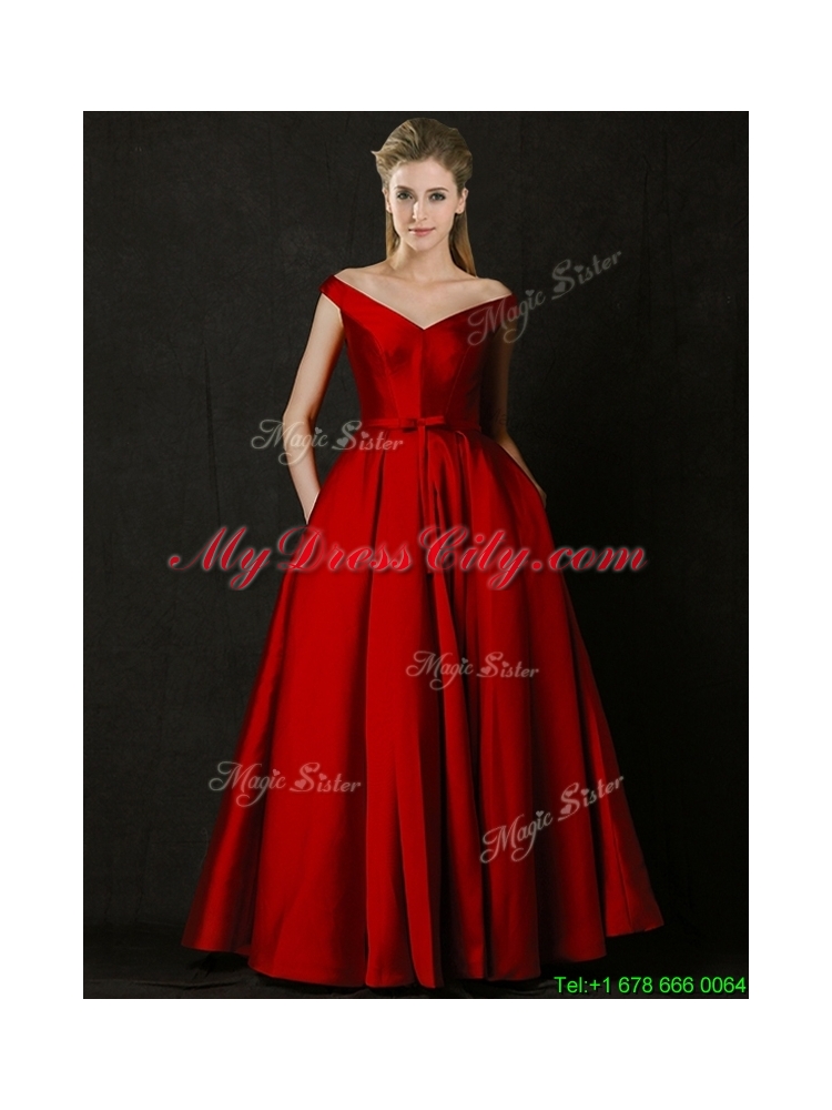 Latest Bowknot Wine Red Long Mother Dress with Off the Shoulder