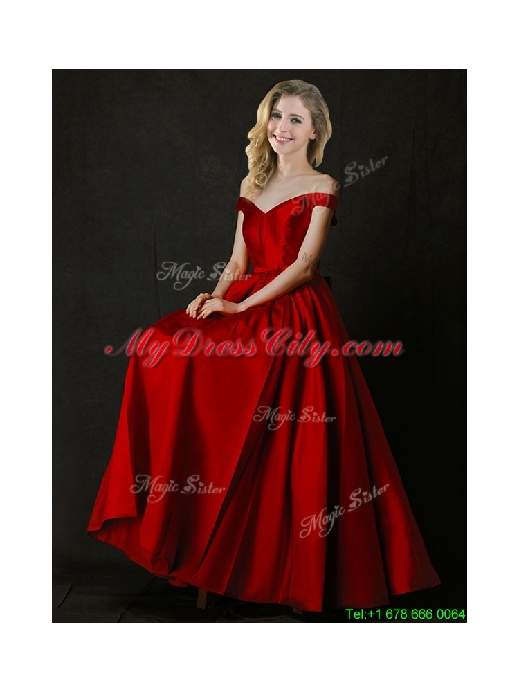 Latest Bowknot Wine Red Long Mother Dress with Off the Shoulder
