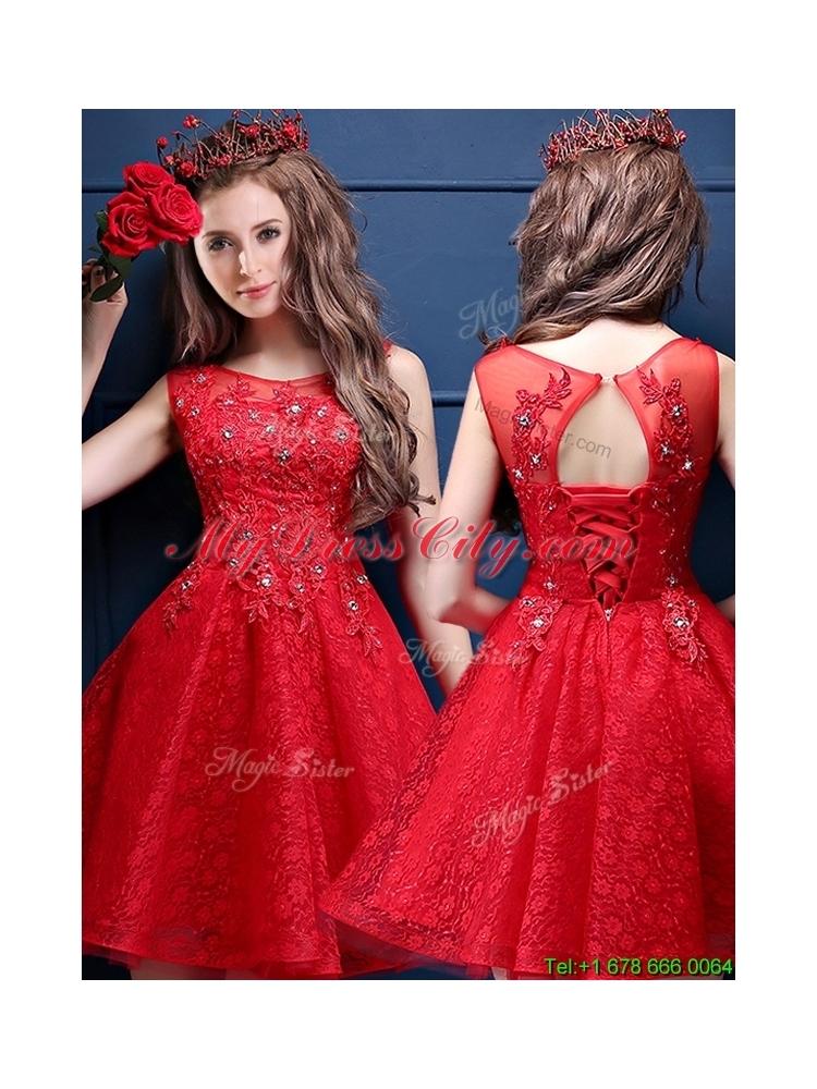 Classical Scoop Red Mother Dress with Appliques and Beading