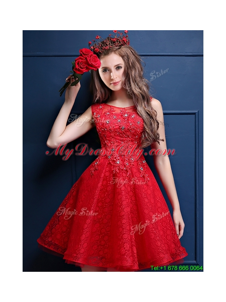 Classical Scoop Red Mother Dress with Appliques and Beading