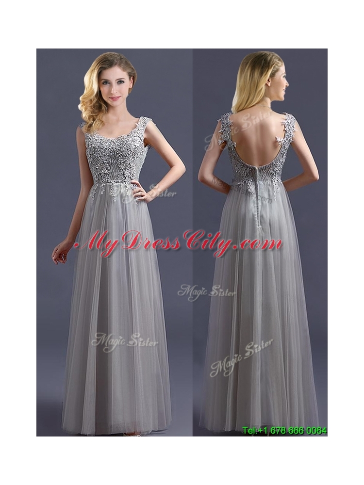 Most Popular Scoop Grey Long Mother Dress with Appliques