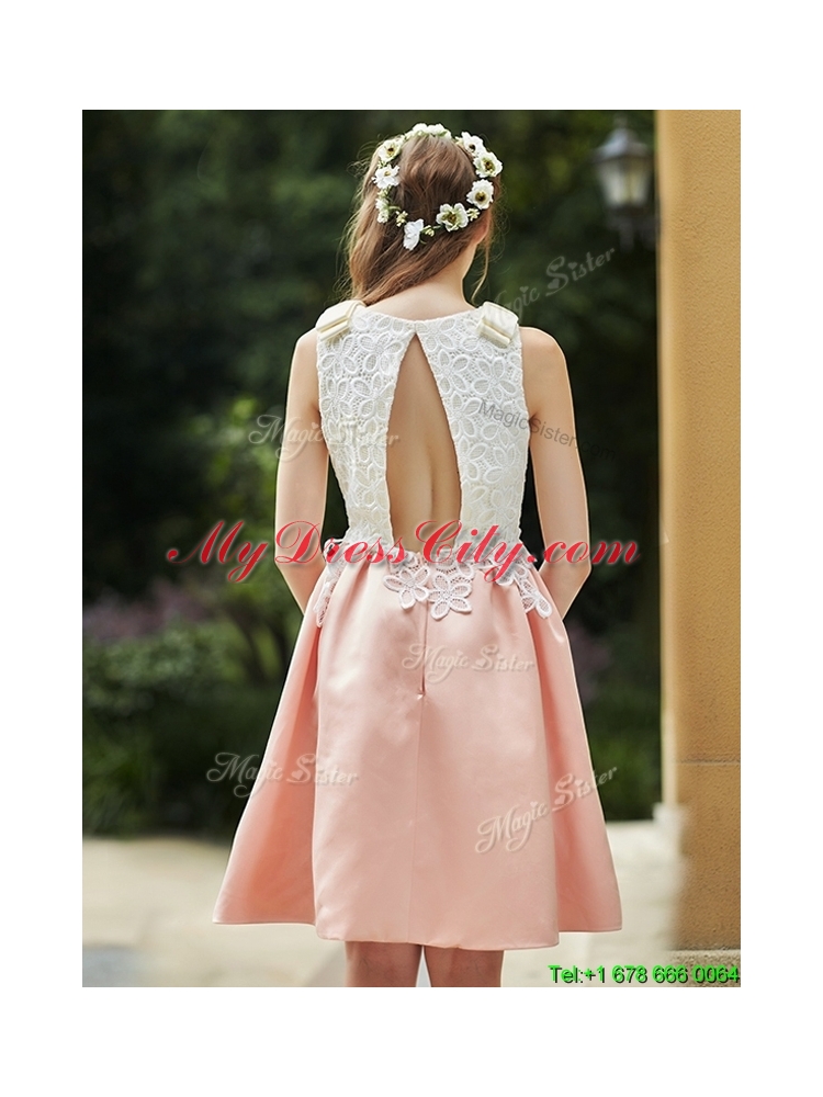 Elegant Bateau Open Back Applique Short Prom Dress in Pink