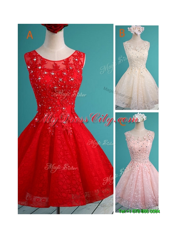 Popular Scoop Red Short Prom Dress with Beading and Appliques