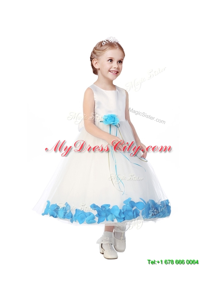 Perfect Scoop Little Girls Pageant Dress with Aqua Blue Hand Made Flowers