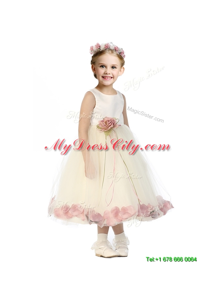 Popular Scoop Tulle Flower Girl Dress with Little Girls Pageant Dress and Appliques