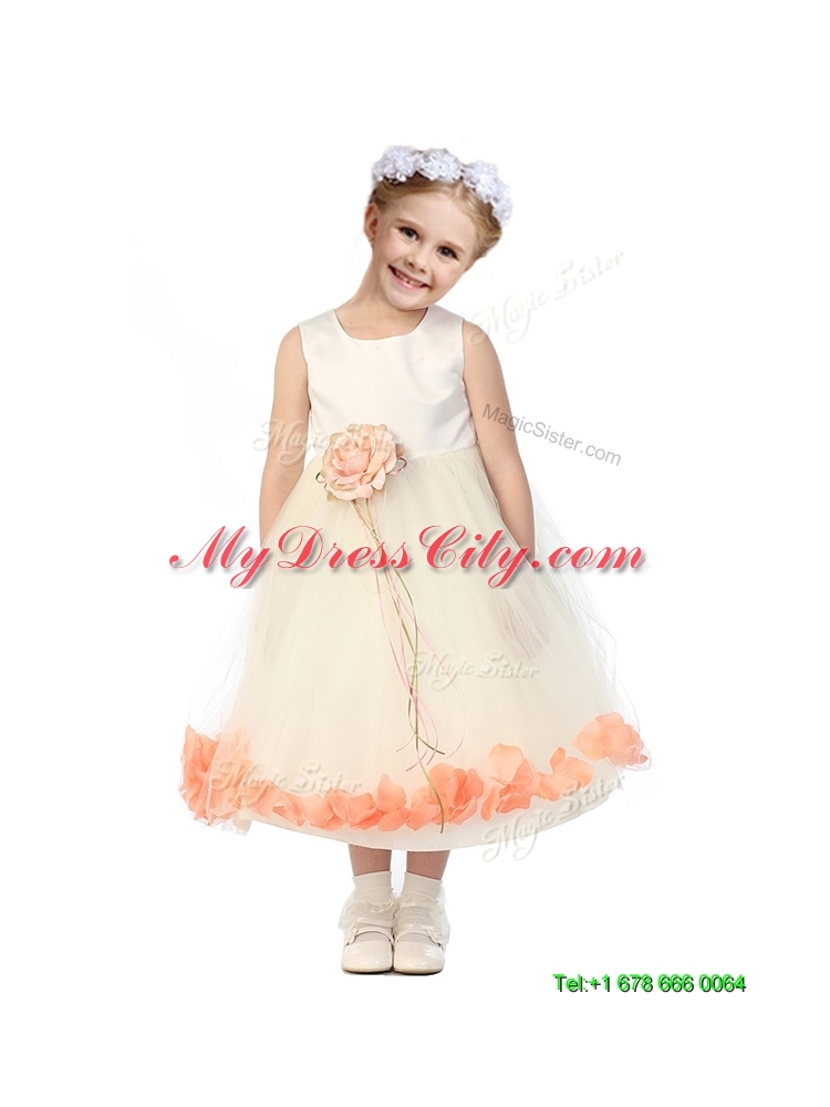 Popular Scoop Tulle Flower Girl Dress with Little Girls Pageant Dress and Appliques