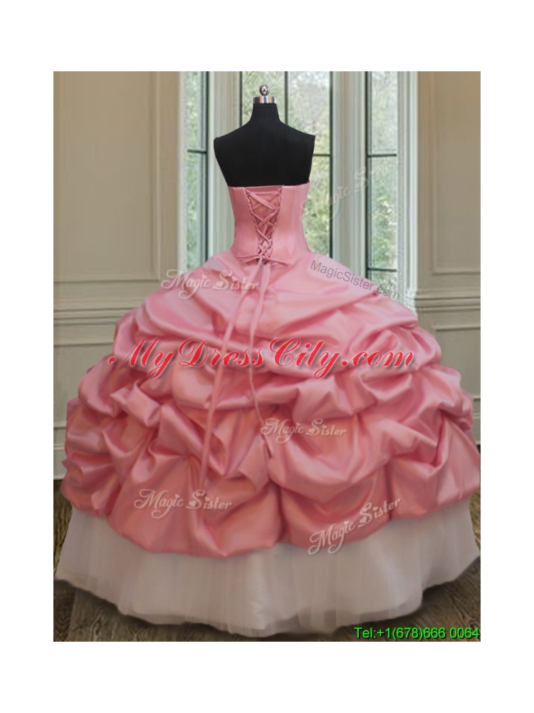 2017 Perfect Beaded and Bubble Watermelon and White Quinceanera Dress in Taffeta and Tulle