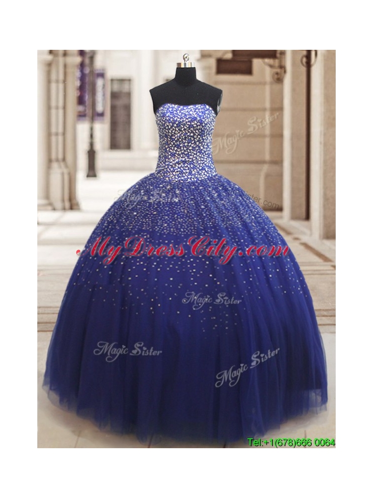 Popular Really Puffy Beaded Bodice Tulle Quinceanera Dress in Royal Blue