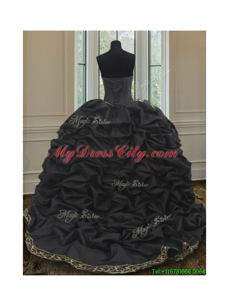 Wonderful Bubble Embroideried and Beaded Black Quinceanera Dress in Taffeta