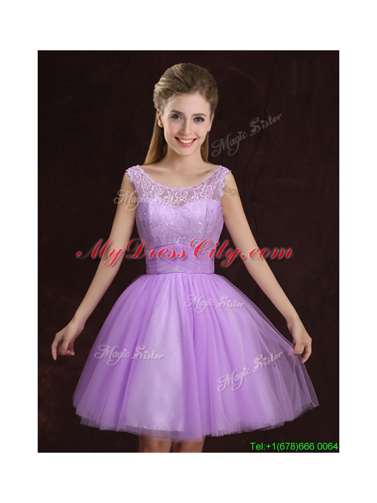 2017 Fashionable Lilac Short Prom Dress with Lace and Ruching
