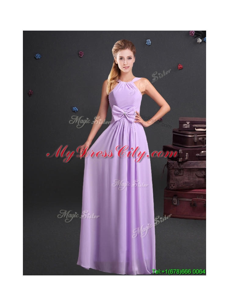 2017 Simple Empire Halter Top Chiffon Long Dama Dress in Lavender