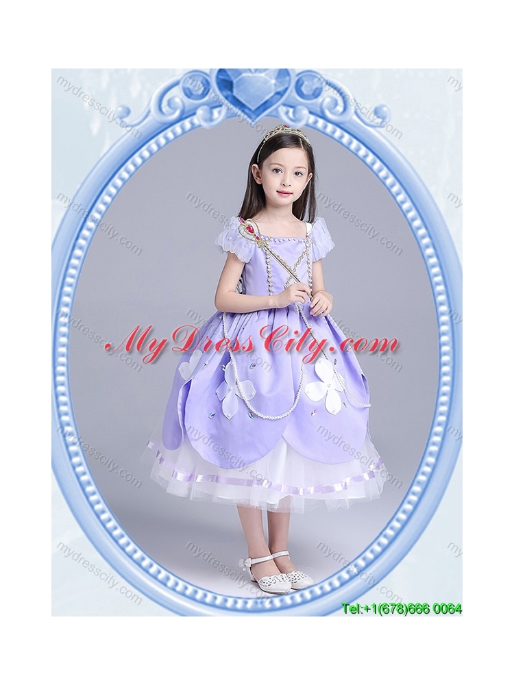 Halloween Beautiful Ball Gown Applique and Beaded Little Girl Pageant Dress in Lavender