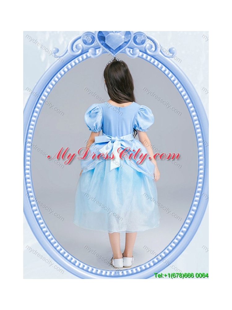 Halloween Infant Square Zipper Up Light Blue Little Girl Pageant Dress in Tea Length