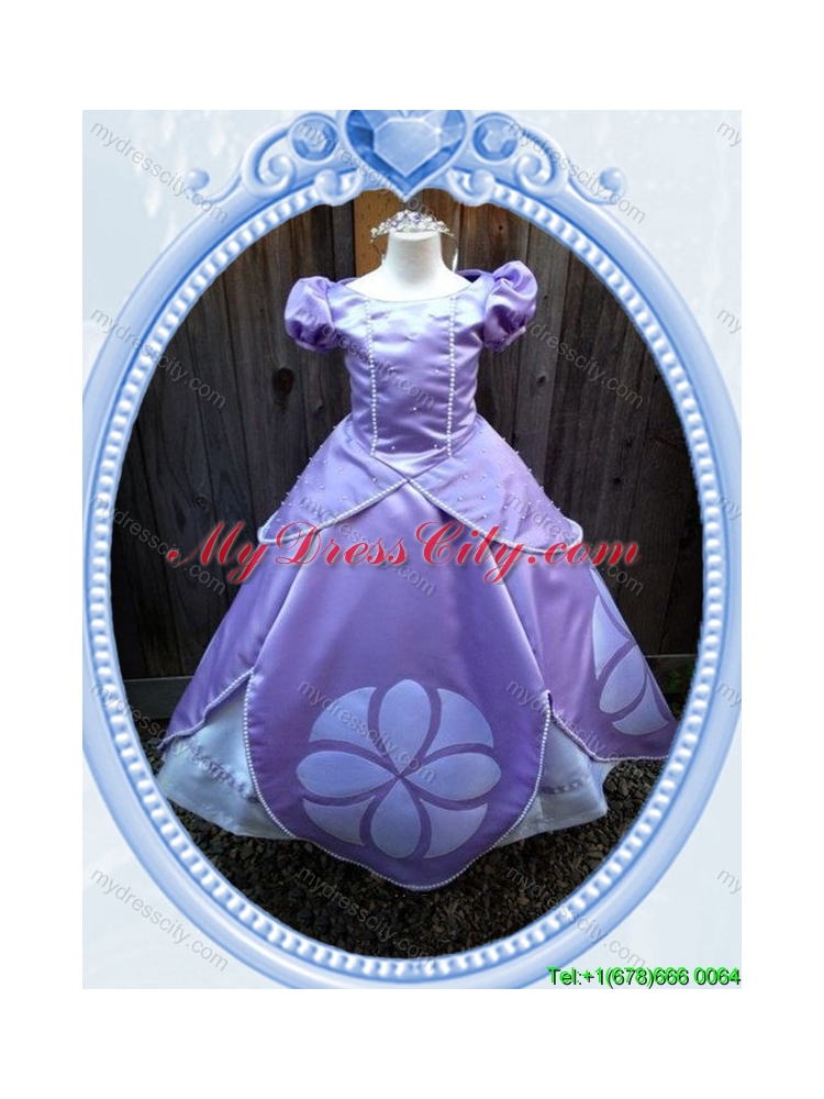 Halloween Puffy Scoop Lavender Long Little Girl Pageant Dress with Beading