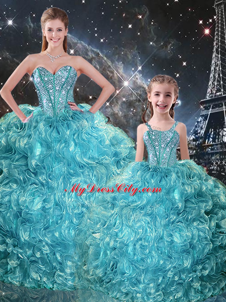 Designer Floor Length Aqua Blue 15 Quinceanera Dress Sweetheart Sleeveless Lace Up