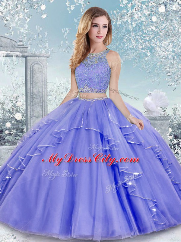 New Style Scoop Sleeveless Tulle Sweet 16 Dresses Beading and Lace Clasp Handle