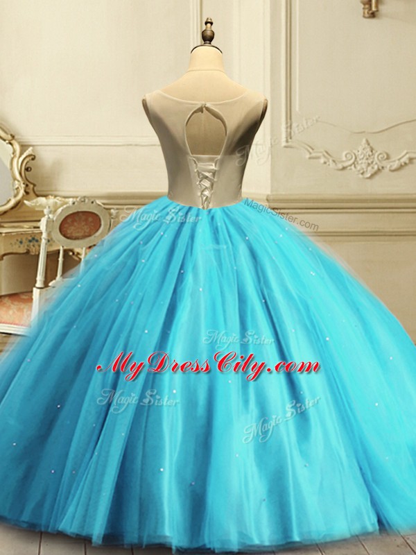 Sleeveless Lace Up Floor Length Appliques and Sequins Sweet 16 Dress