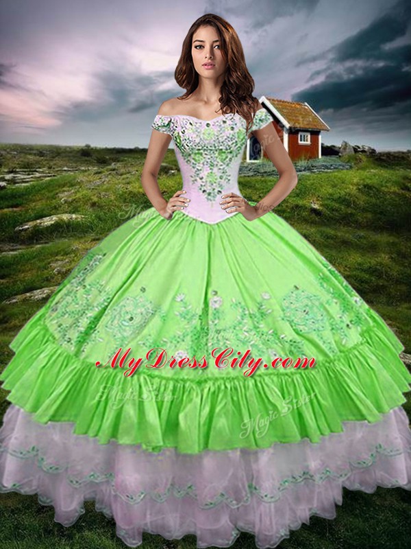 Taffeta Lace Up Sweet 16 Quinceanera Dress Sleeveless Floor Length Beading and Embroidery and Ruffled Layers